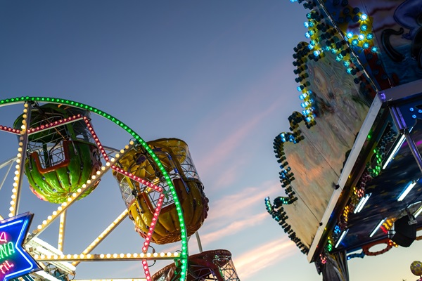 Attractions in full flight at the funfair