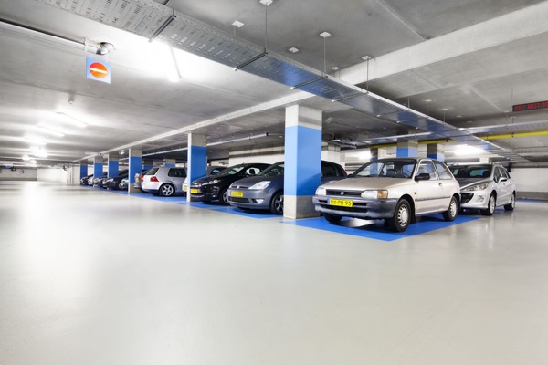 Cars are parked in a car park in Weert
